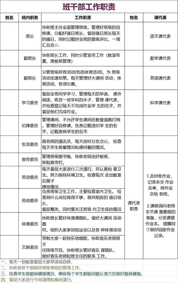 班主任班级管理常用表格座位表家访表班委表网盘打包